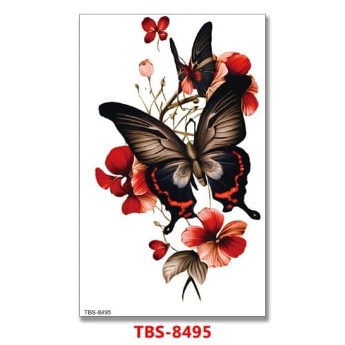 Butterfly red flower tattoo