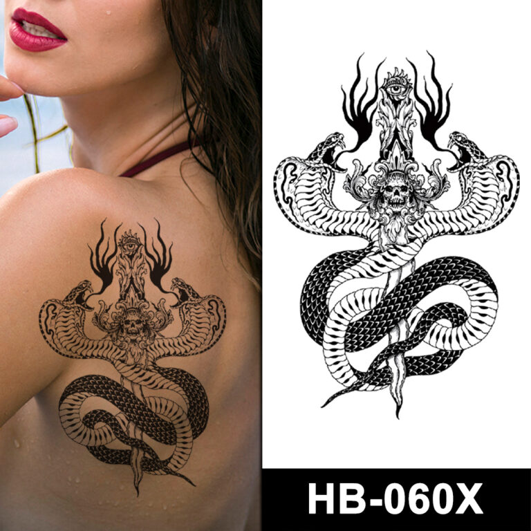 Fantasy snake demon tattoo on upper back