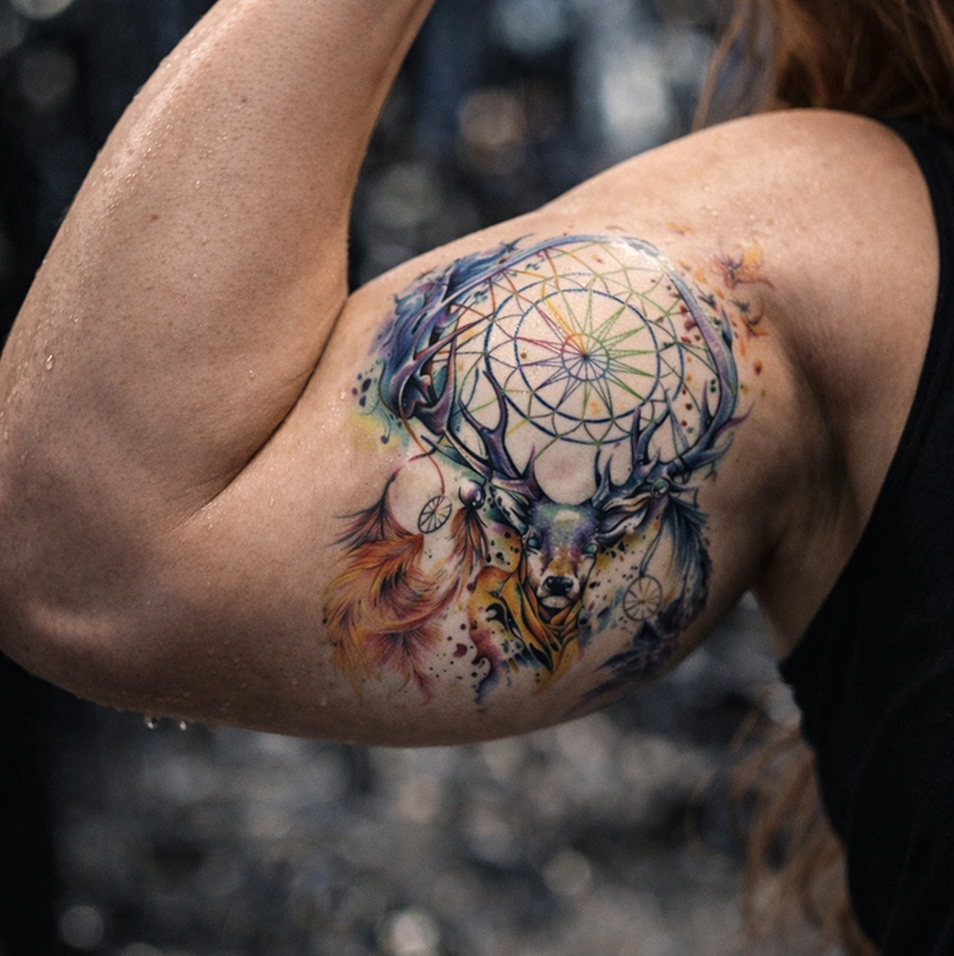 Geometric-tattoo-distortion-on-flexed-bicep-muscle