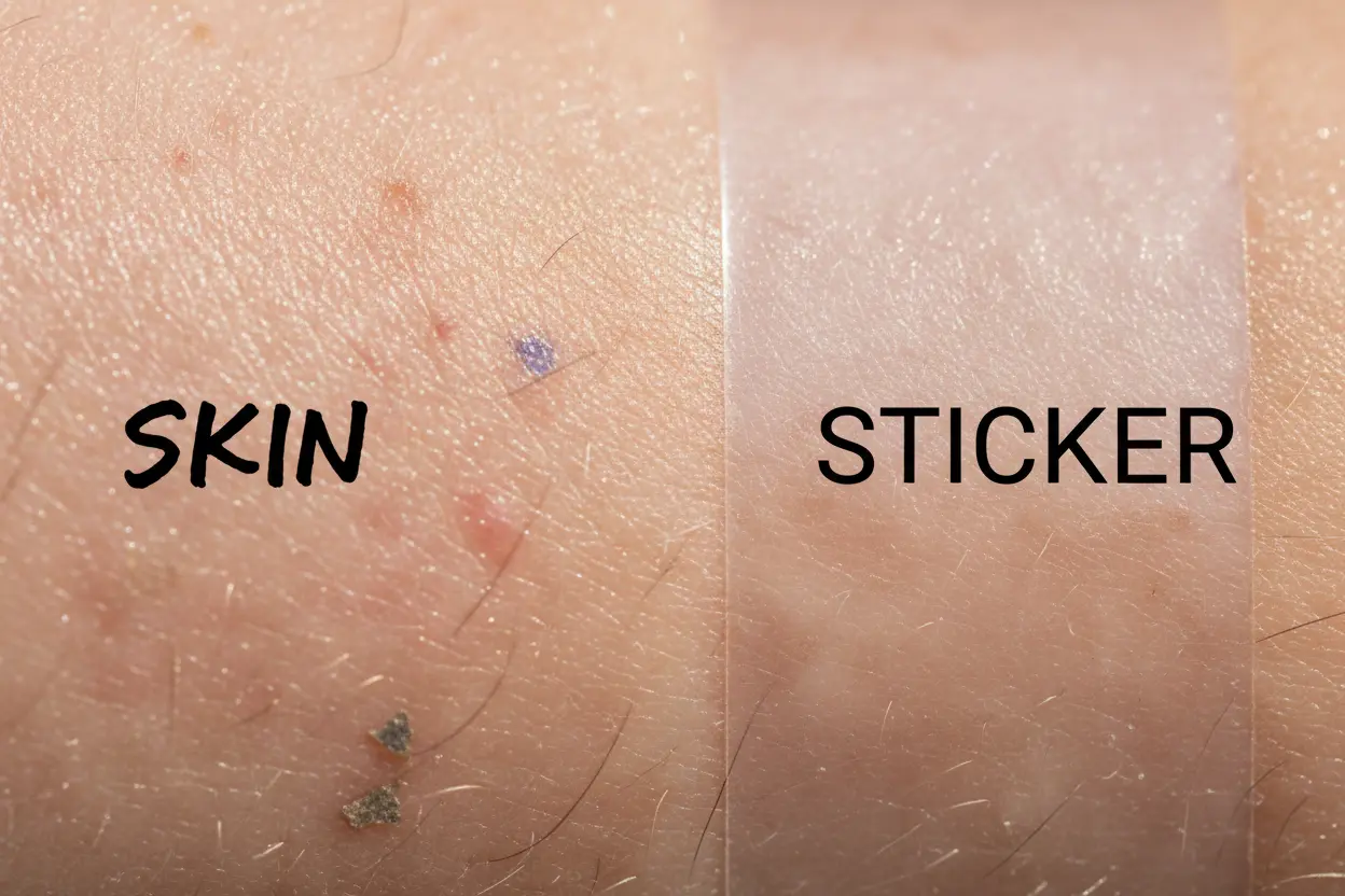 Macro texture comparison of human skin vs temporary tattoo film