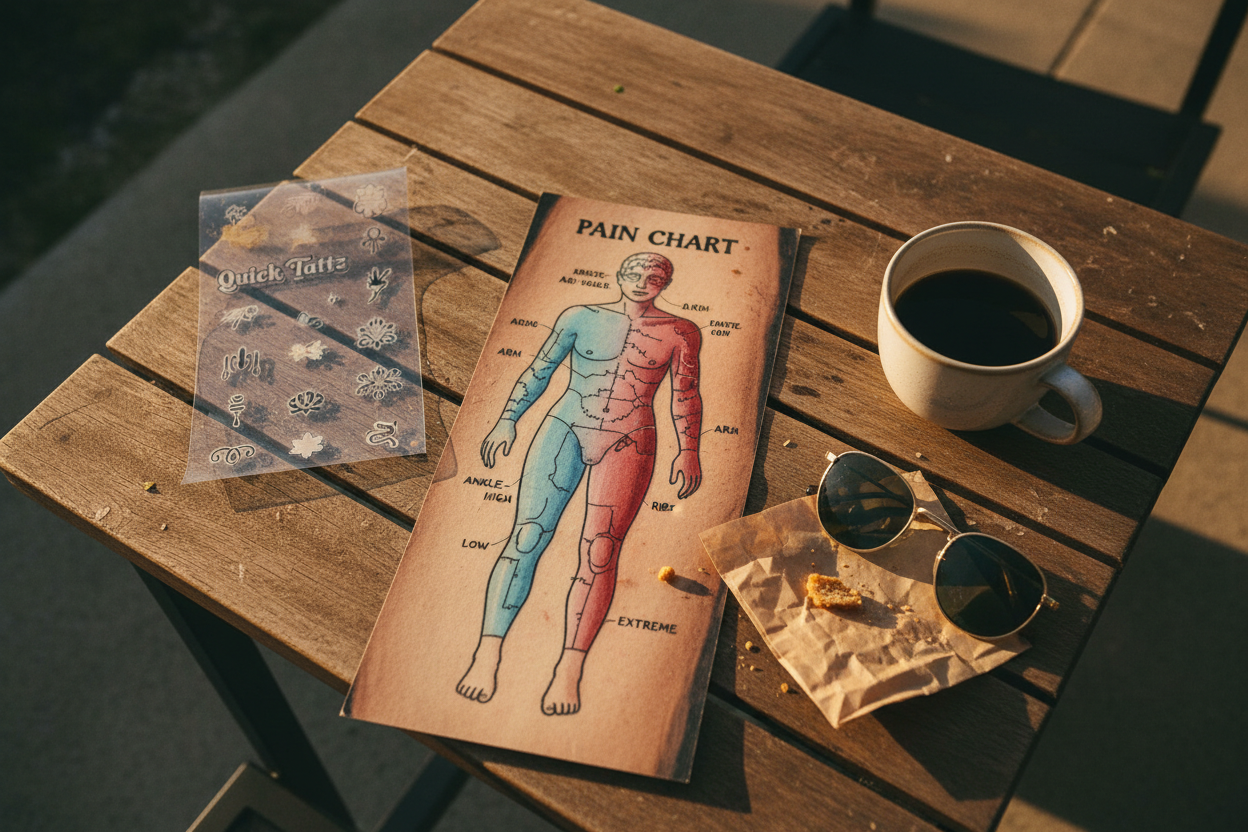 Tattoo pain chart showing most painful spots on male and female bodies