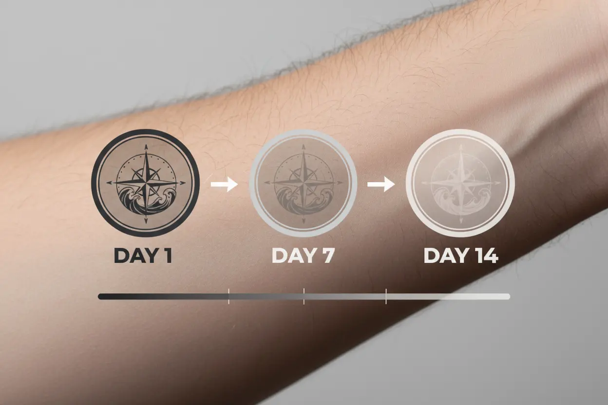 Timeline-of-semi-permanent-tattoo-fading-process-over-14-days