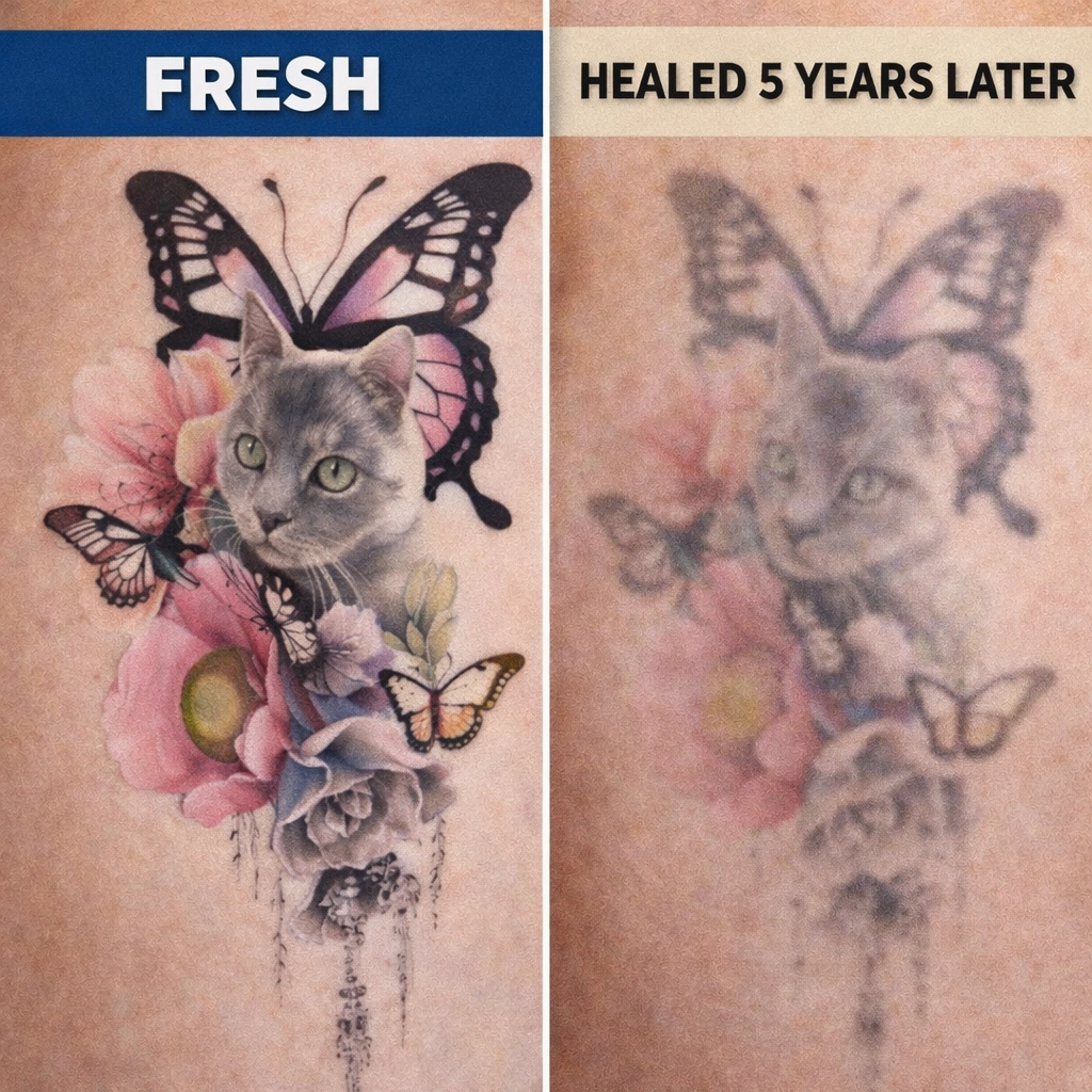 Fine-line-tattoo-aging-process-faded-vs-fresh