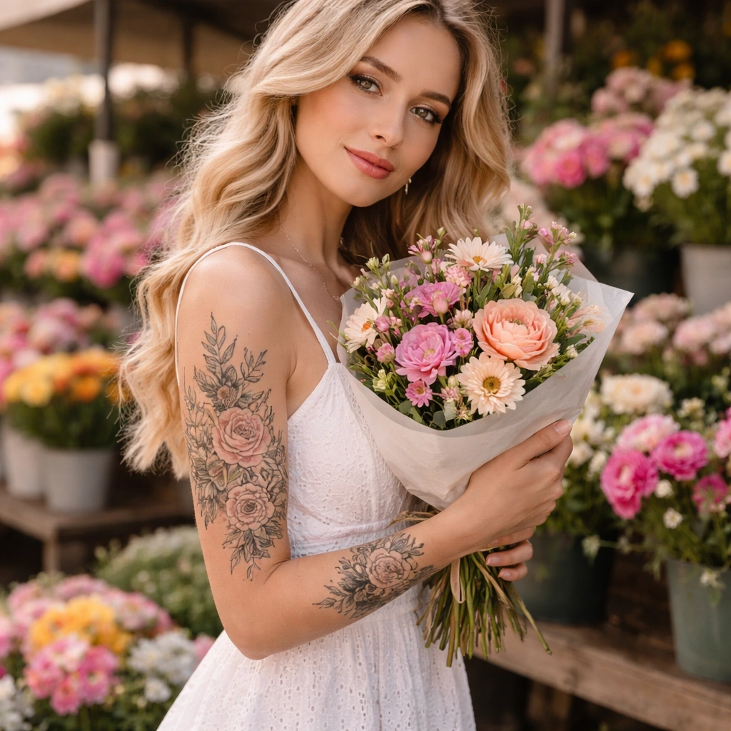 Matching-floral-tattoo-and-bouquet-lifestyle-shot