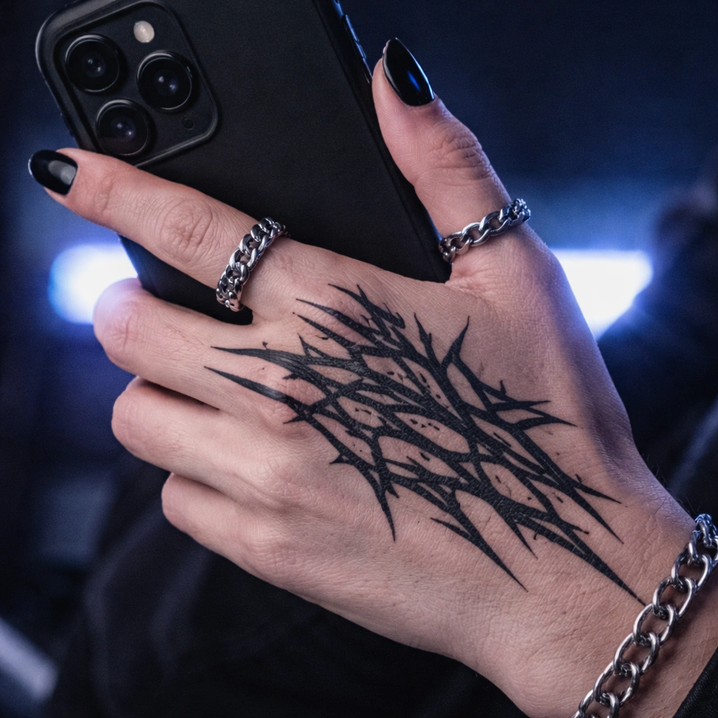 Matte-semi-permanent-cyber-sigilism-hand-tattoo