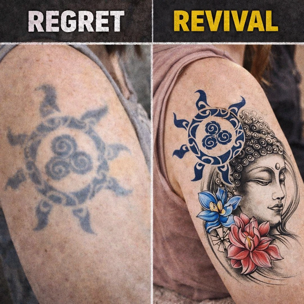 Old-faded-tribal-tattoo-vs-new-crisp-temporary-tribal-tattoo