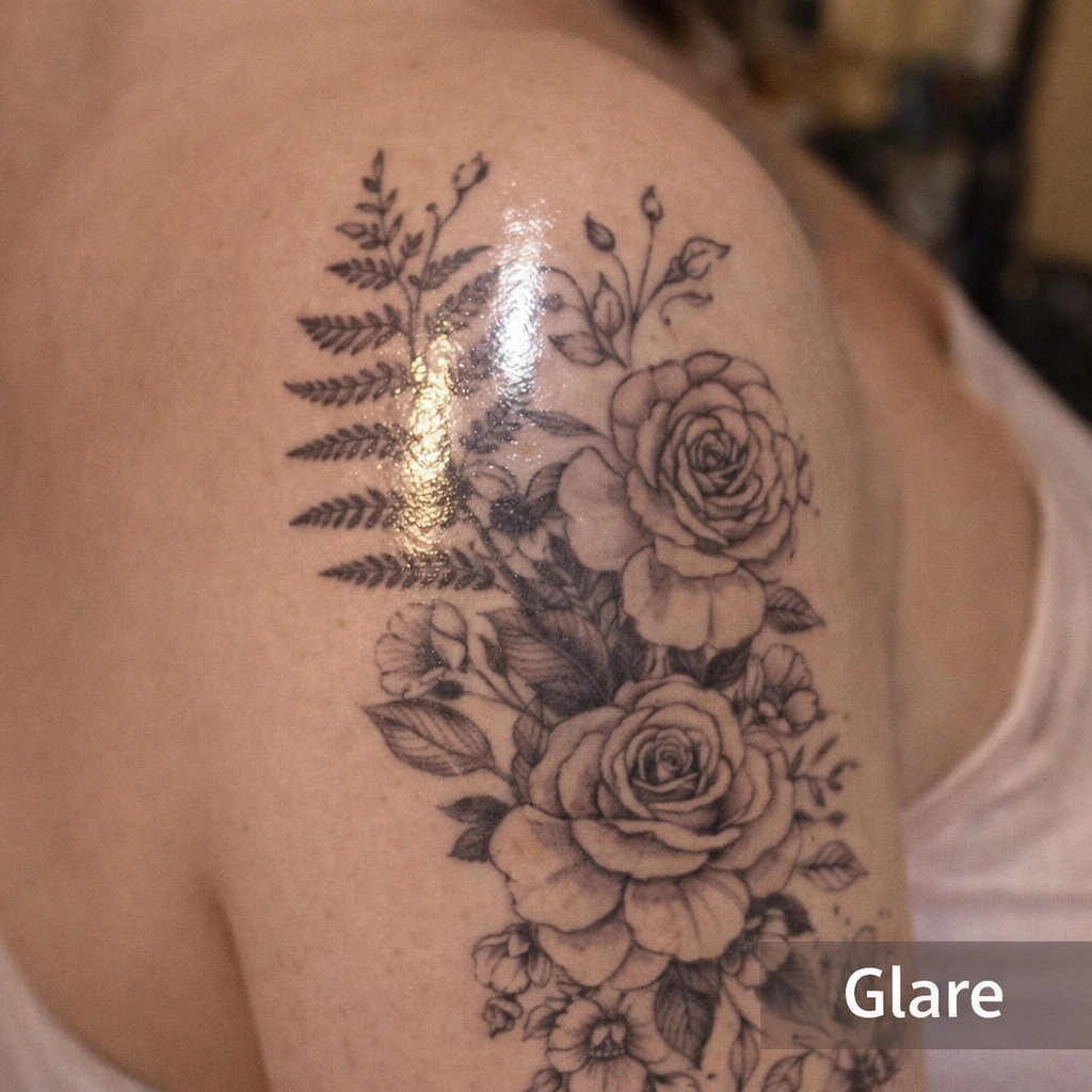 Camera-flash-glare-on-shiny-temporary-tattoo